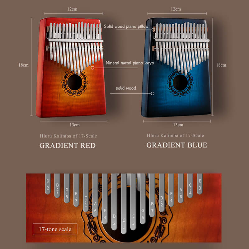 Hluru Hollow Kalimba 17 Key Gardient Color